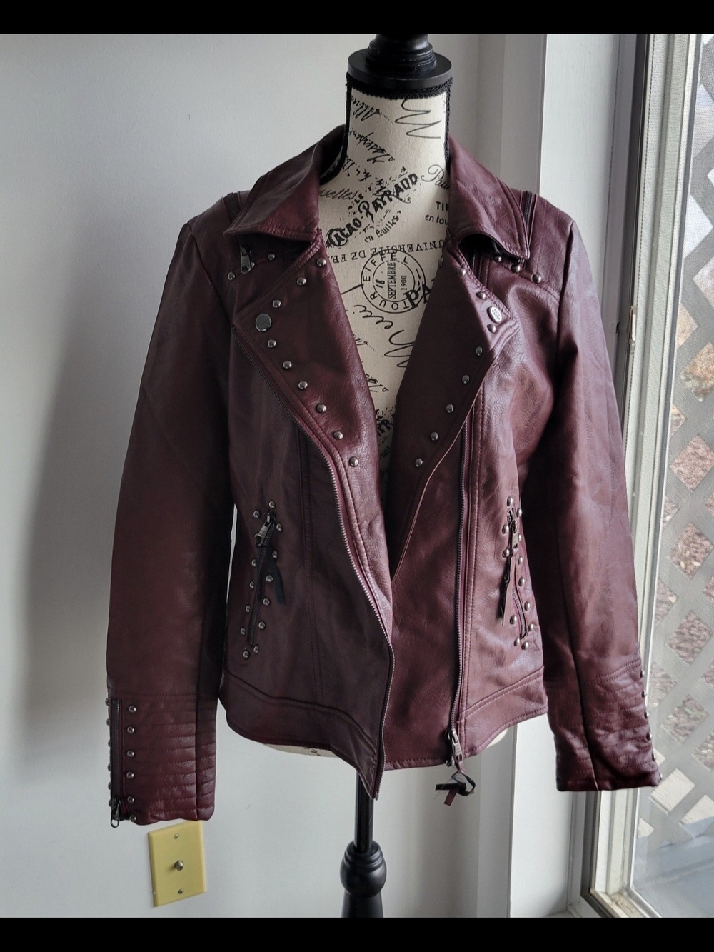 Steve Madden Oxblood Faux Leather  Studded Moto Jacket Med Nwot